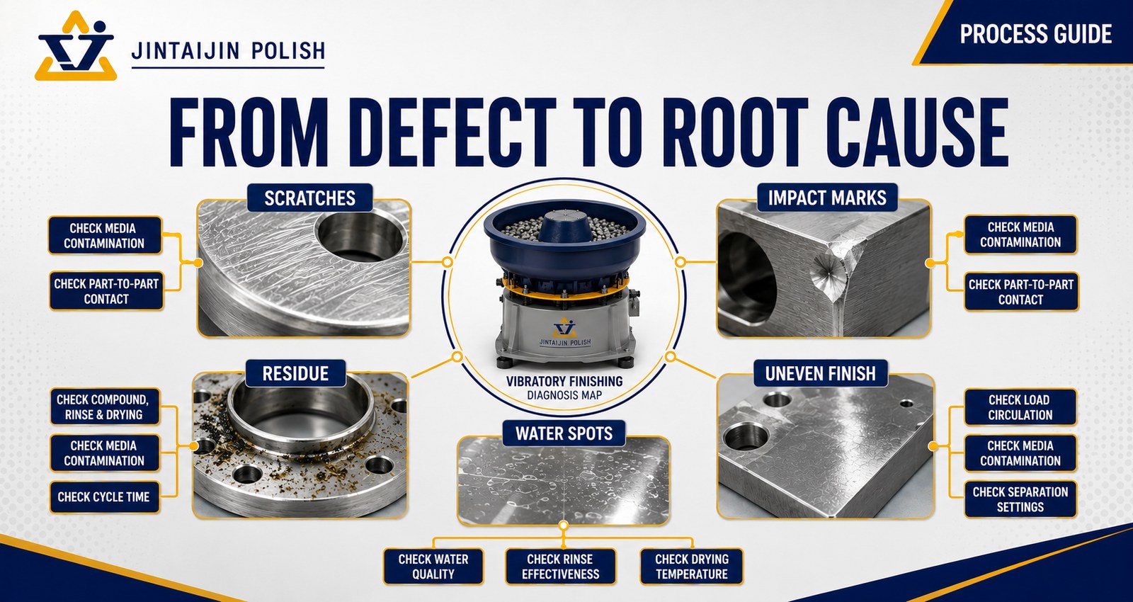 Common vibratory finishing defects and their likely process causes