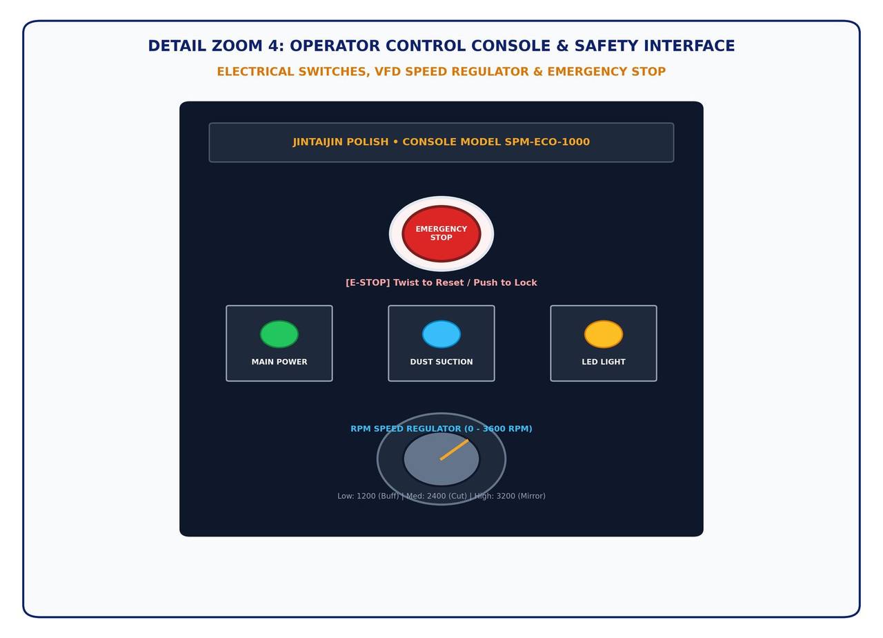 Figure 5 - Industrial operator control console, electrical switches, VFD speed regulator and emergency stop interface
